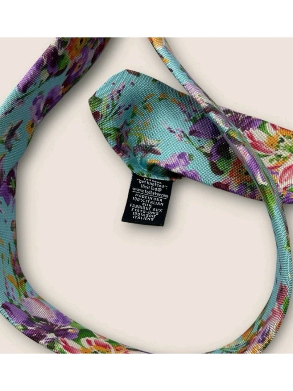 TED BAKER Silk Tie USA XL Blue Purple Green Floral W:2.7" EUC - Picture 3 of 5